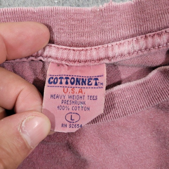 VTG Bikinis & Martinis Shirt Mens Large Pink Solid Crew Neck Logo Casual Tee USA - Picture 2 of 12